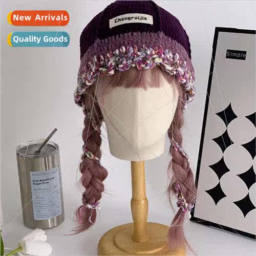 Eggplant quirky cute handmade straps ear protection knted ha