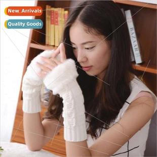 Knted Gloves Winter Women Open Fingered Imation Rabb Fur Cut