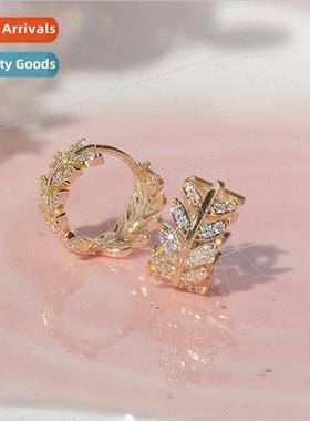 New exquise gold willow leaf flash cold wind earrings earrin