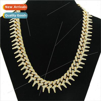 Europe hip-hop full diamond geometric necklace bully barbed