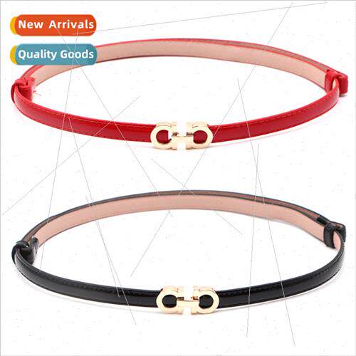 Korean simple adjustable patent leather PU belt female versa