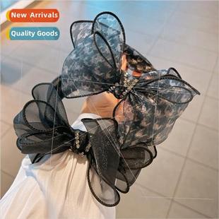 bow rhinestone multi ins hairpin organza layer jewelry retro