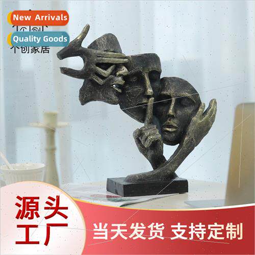 Three not human face mask resin ornament silence is gold off
