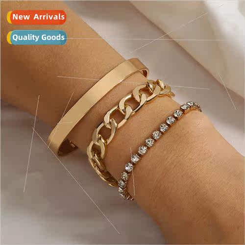 Europe ins punk thick chain wh diamonds multi-layer bracelet
