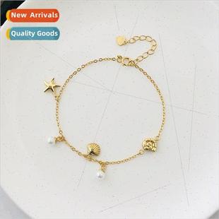 female Europe star silver shel beads hjewelry niche s925 ins