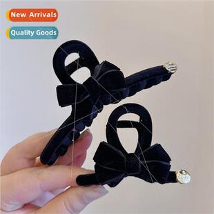 Hepburn velvet hair retro disk elegant versatile Black bow