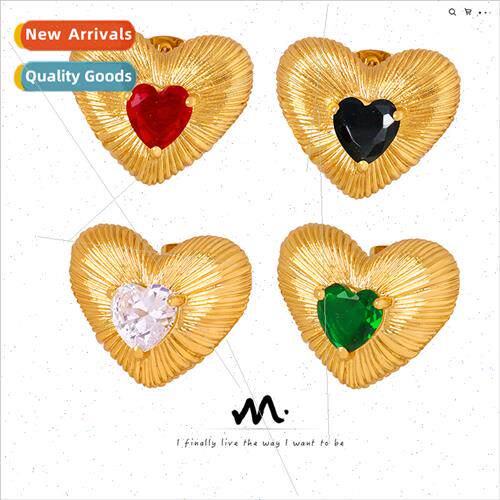 French heart-shaped texture inlaid faceted red black whe gre