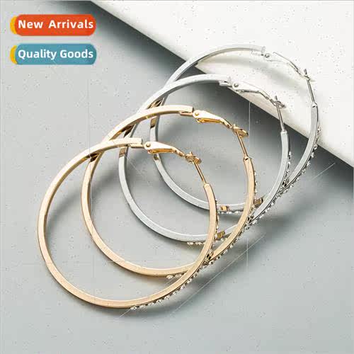 Europe C-shaped large circle metal diamond earrings female f
