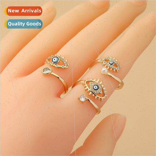 Europe new oil drip devil eye copper wh zirconium ring finge