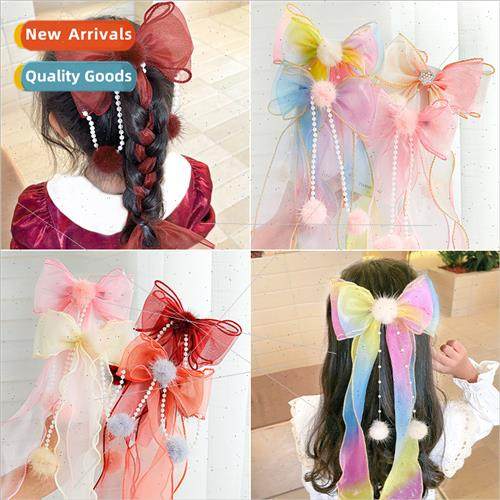 Children mesh bow hair clips headdress super fairy girls pon