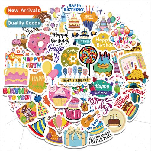 50 Birthday Creative Decoration Stickers Cake Candle Balloon