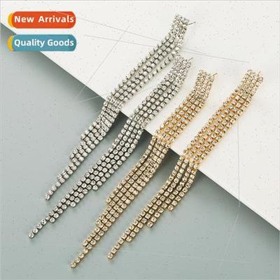 Europe fashion long claw chain tassel earrings alloy rhinest