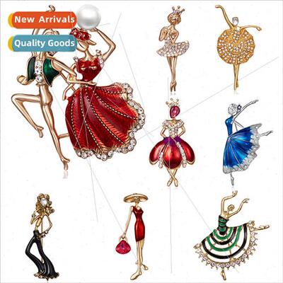 Europe new brooch creative dancing boy girl duo dance pearl