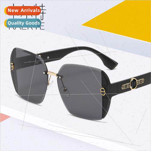 Europe fashion large frame thin sunglasses female rimless cu