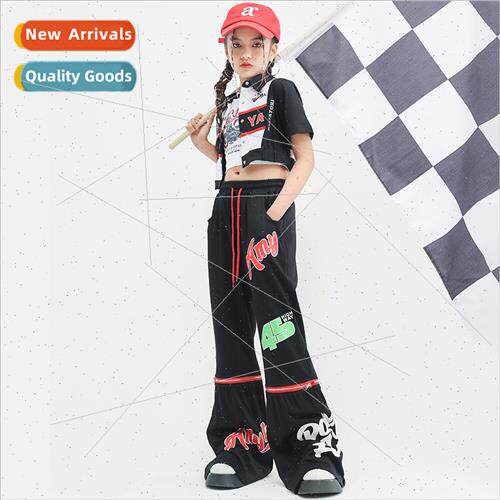 Jazz Dance Costume Girls Short Biker Style Top Black Flared
