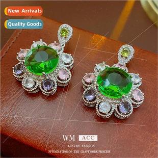 zirconia flower round lver earrings color drop fashio needle