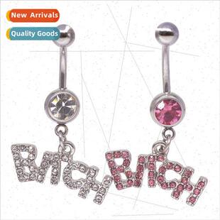 Belly button ring personalized diamond navel nail pink Engli