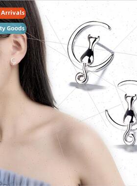 Moon cat earrings female cute kten small animal cat earrings