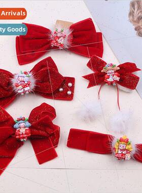 Children New Year red bow hairpin diy accessories semi-finis