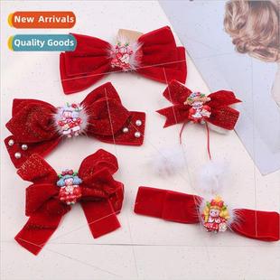 red bow semi New finis accessories Year diy Children hairpin