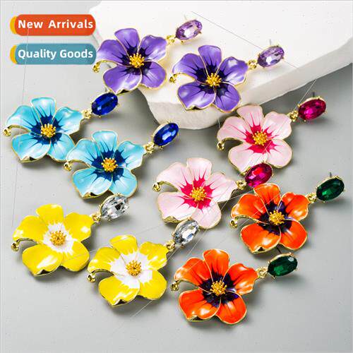 Europe fashion retro new earrings glass drill flowers drop o