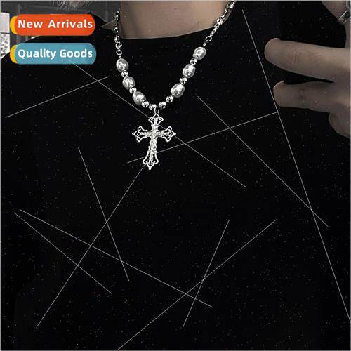 Necklace Europe ins retro cross pearl pendant accessories hi