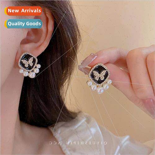 French butterfly pearl earrings female new 2023 earrings sen