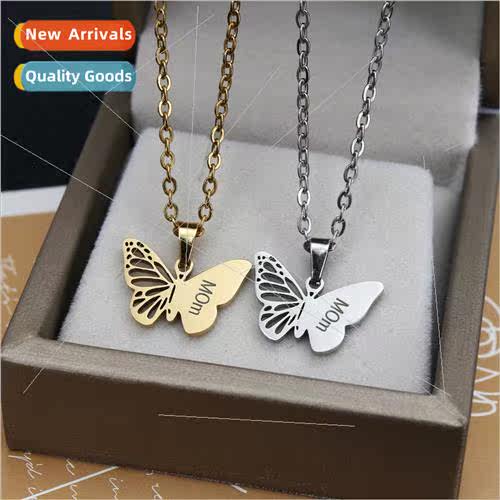 Europe stainless steel engraved gold butterfly mother pendan