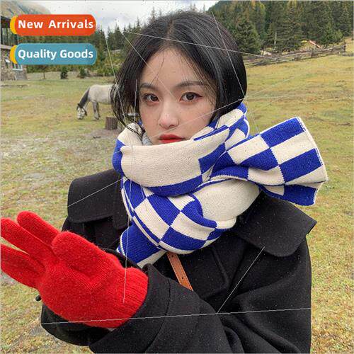 New color blocking plaid scarf female winter Korean  niche h
