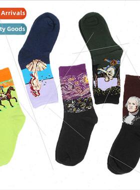 Retro abstract oil painting jacquard pattern cotton socks me