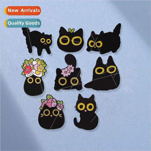 New cartoon black cat flower series metal paint badge clothe