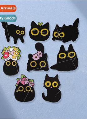 New cartoon black cat flower series metal paint badge clothe