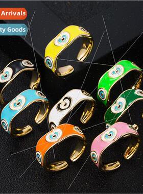 Europe Fashion Copper Plated Real Gold Drip Enamel Heart Rin