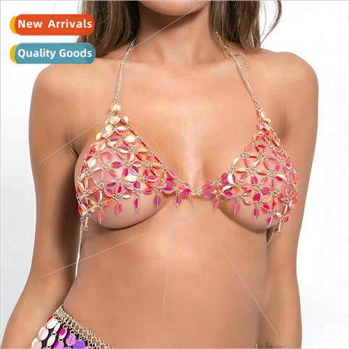 MW3193 Europevest sexy colorful leaves shape sequins patchwo - 实物图