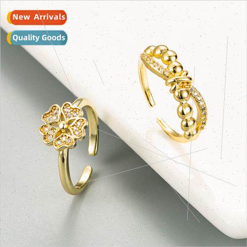 Europe creative bow flower-shaped open copper micro-set zirc
