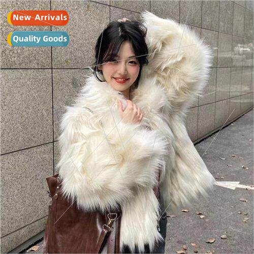 Beige environmental fur fur coat female 2023 fall and winter