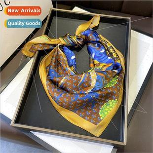 silk green scarf square small printing est animal 68cm