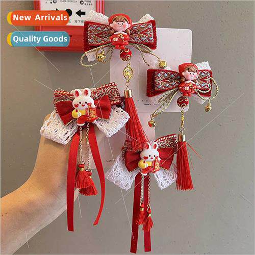 Joyful children tassel pairs clips country New Year red hair