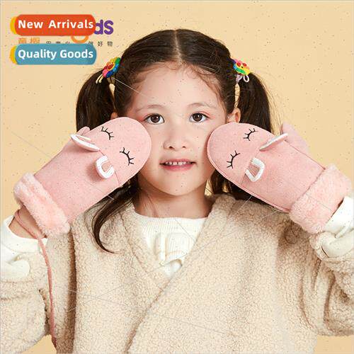 Childrens gloves fall and winter outdoor finger padded neck