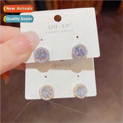 s925 silver pin small exquise simple zirconia round earrings