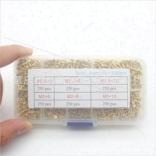 1500pcs box M2M2.5 gold color copper plated flat head Philli