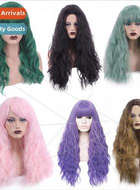 Europe wigs corn burn bubble curl purple green bangs wig hol