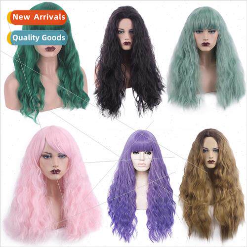Europe wigs corn burn bubble curl purple green bangs wig hol