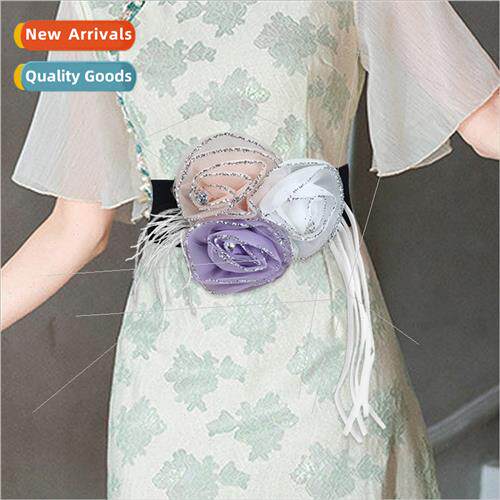 Retro ethnic three flowers Ms. elastic elastic wide belt Kor