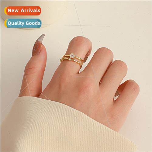 simple double star ring female ins fashion micro-set zirconi