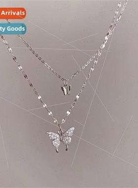 New female double-layered diamond butterfly necklace collarb