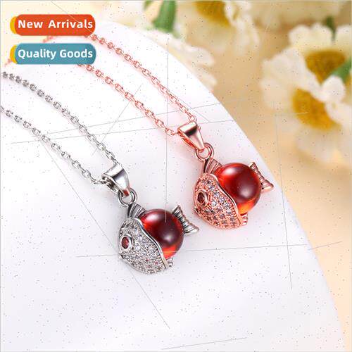 wind new auspicious small fish necklace female zircon garnet