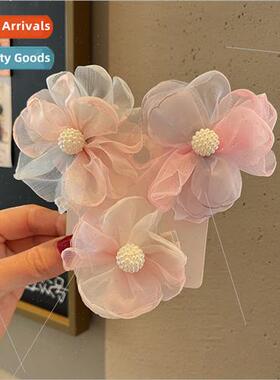 Spring Summer mesh baby flowers hair clips girls hair cards