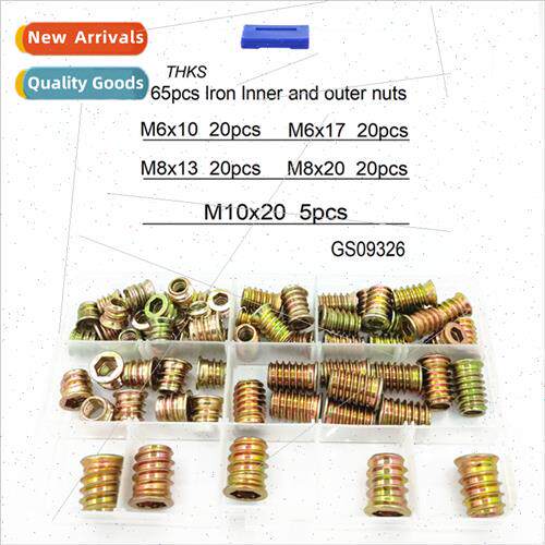 65pcs box iron hexagonal inner outer teeth furnure nuts colo