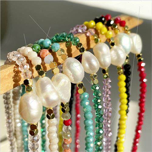 Europe colorful crystal beaded pearl necklace female natural